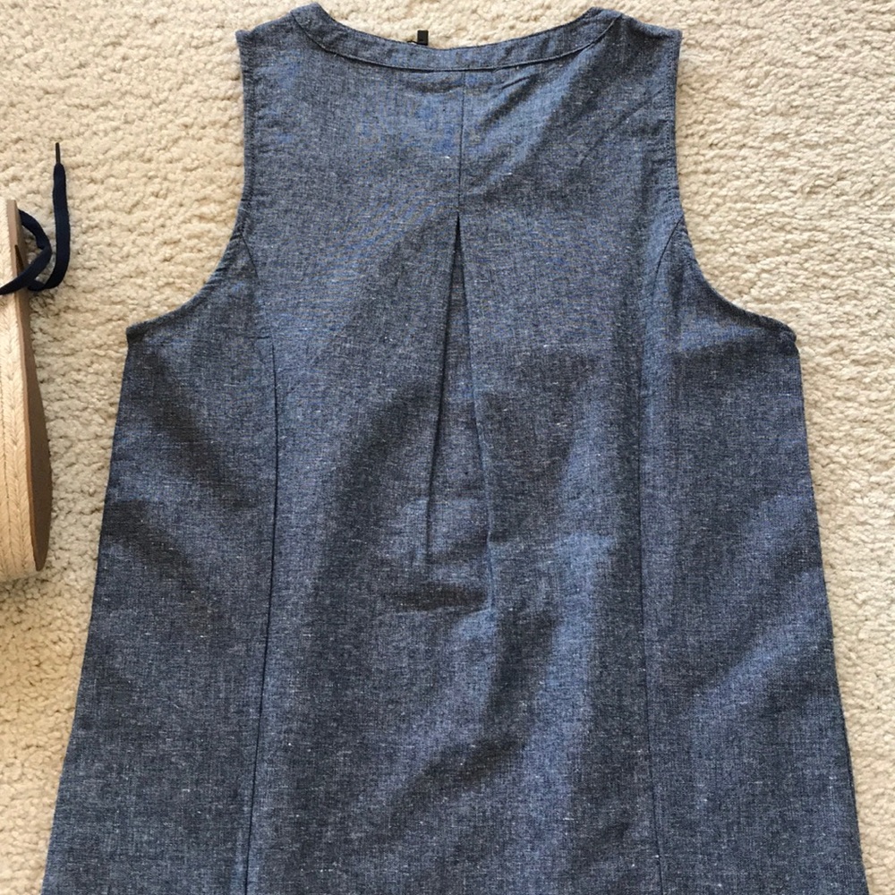 Chambray, Ruffle Front Sleeveless Dress - Picture 5 of 5